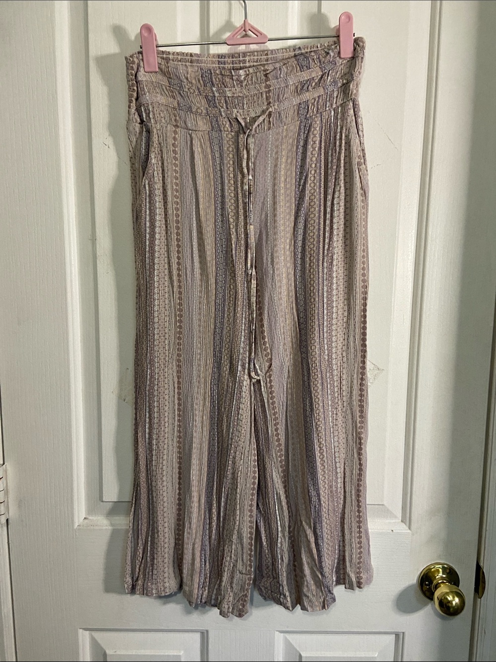 Rewash Lavender and Cream Smocked Wide-Leg Pants